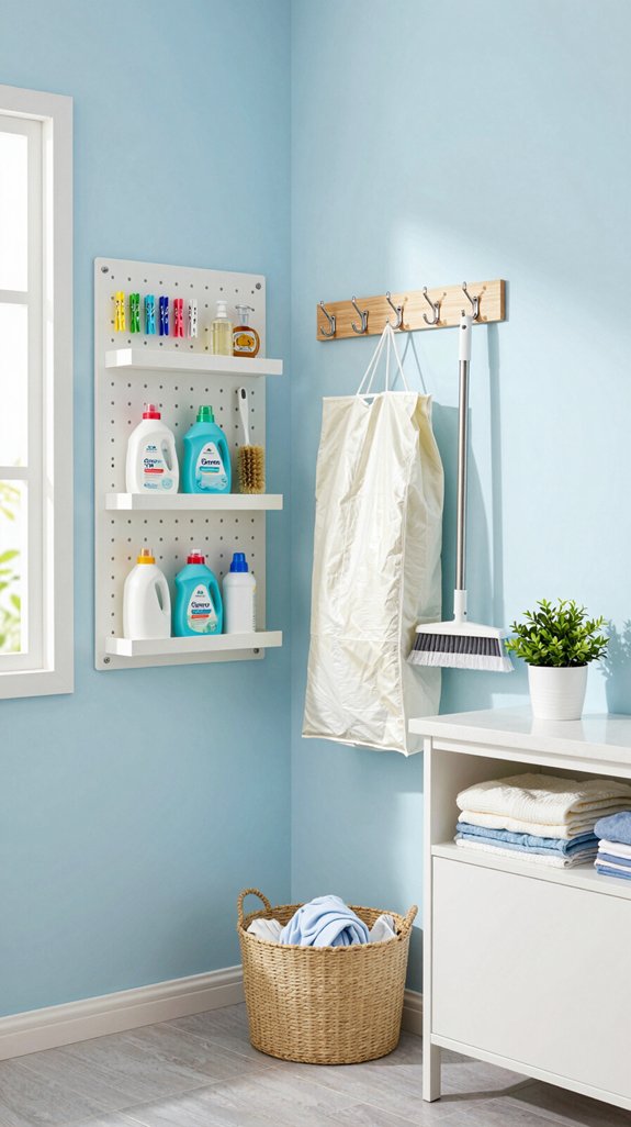 21 Laundry Room Ideas to Upgrade Your Space in Style 14 colorful hooks and pegboards
