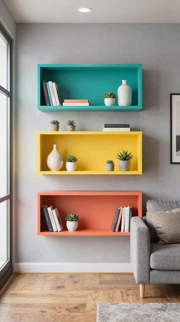 16 POP Design Ideas for Living Rooms 13 colorful playful wall shelves