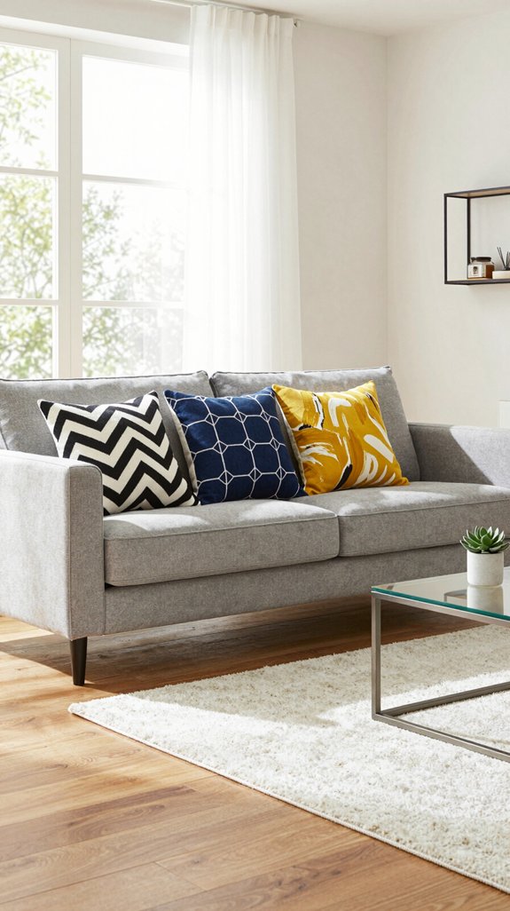 contrasting patterned accent pillows