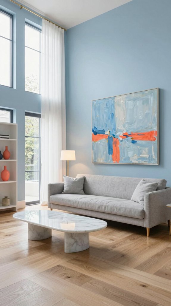 Sky Blue Interior Color Combinations for Light and Airy Rooms 7 coral accents enliven sky blue