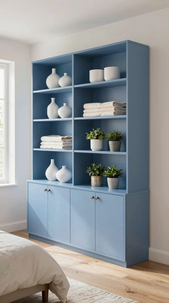 Cornflower Blue Color Pairings for Light and Charming Interiors 22 cornflower blue open shelving