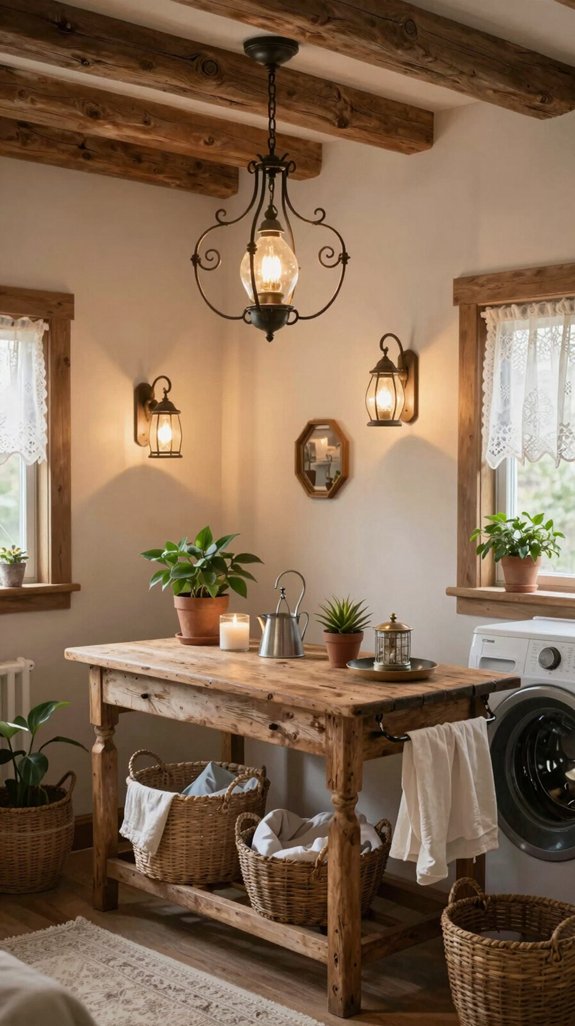 cottage inspired laundry room lighting