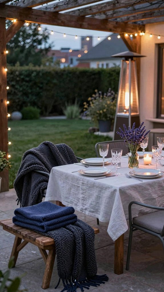 21 Backyard Dinner Party Ideas for Stylish Outdoor Entertaining 19 cozy outdoor blanket layering