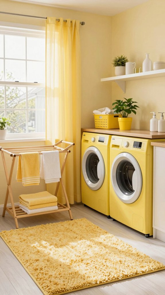 14 Yellow Laundry Room Ideas to Brighten Your Day 13 cozy yellow laundry room textiles