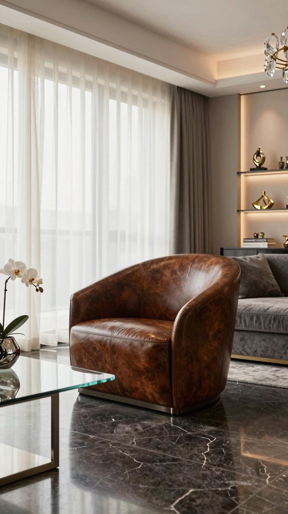 curved leather armchair elegance