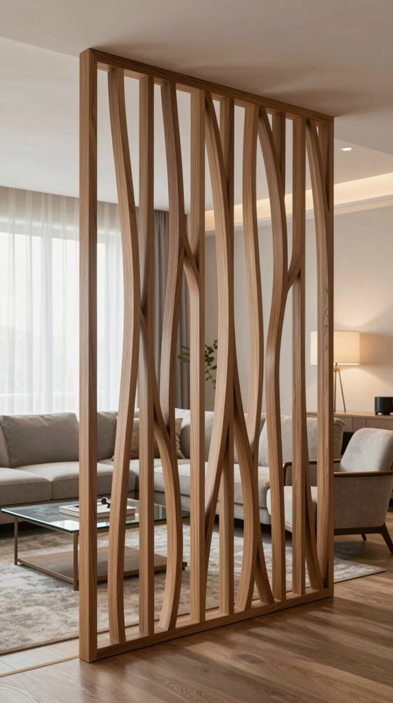 13 CNC Partition Design Ideas for Living Rooms 6 curved wood lattice partition