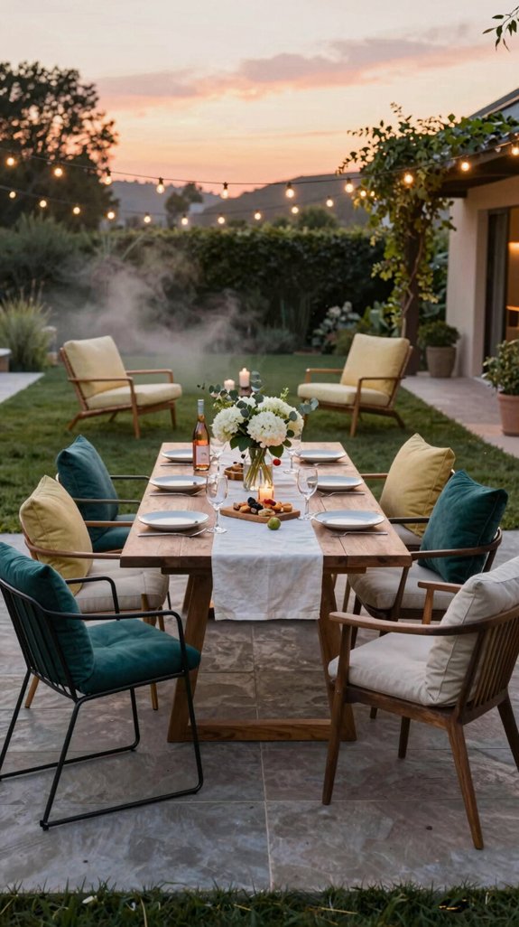 21 Backyard Dinner Party Ideas for Stylish Outdoor Entertaining 6 cushioned chair mix and match