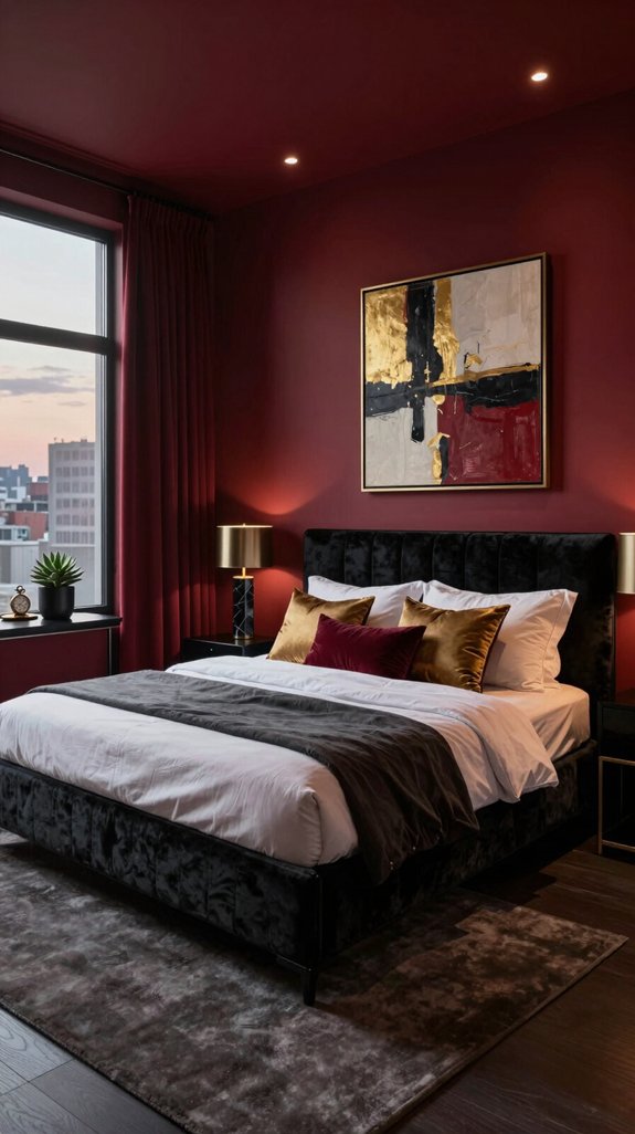 dramatic deep red bedroom