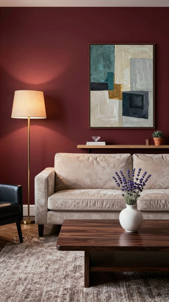 dramatic wine red fabric pairing