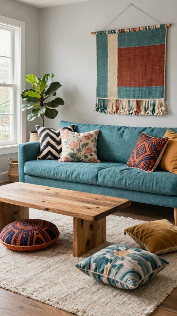 eclectic pillow patterns layering