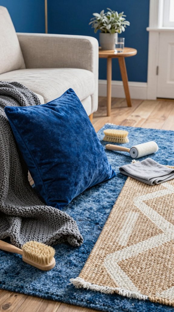 electric blue textured rug care