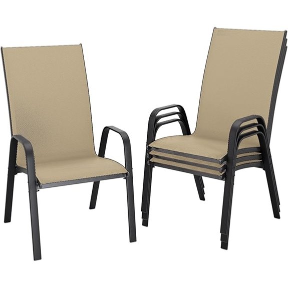 four stackable patio chairs