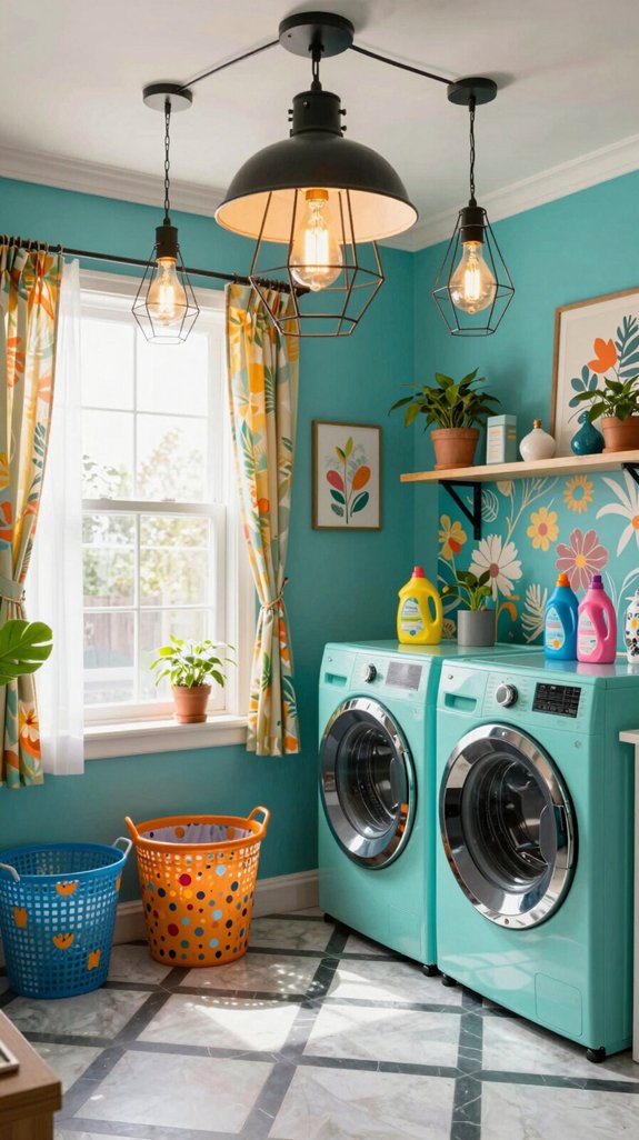 17 Funky Laundry Room Ideas With Bold Personality 7 funky colorful laundry lighting