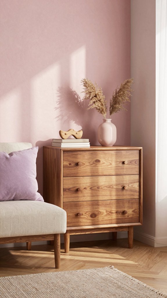 gentle pastel oak accents