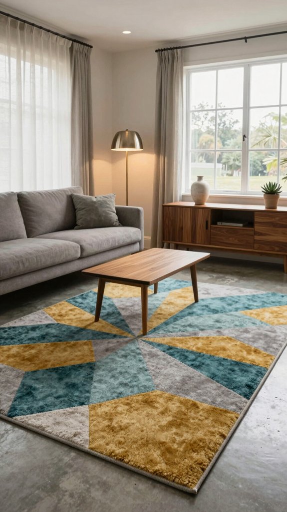18 Mid-Century Modern Living Room Design Ideas 7 geometric rugs enhance cohesion