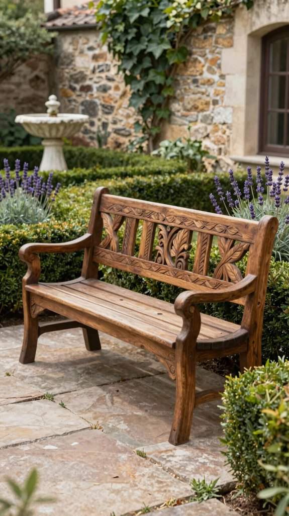 21 European Backyard Ideas for a Charming Outdoor Space 10 german crafted carved carved bench