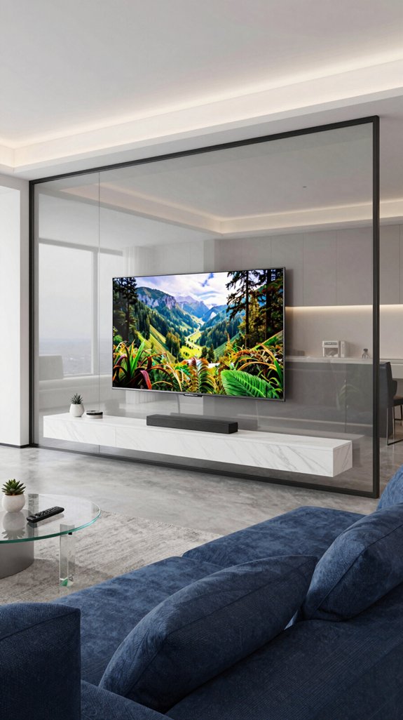 glass backed modern tv wall
