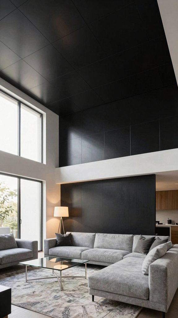 glossy black ceiling panels