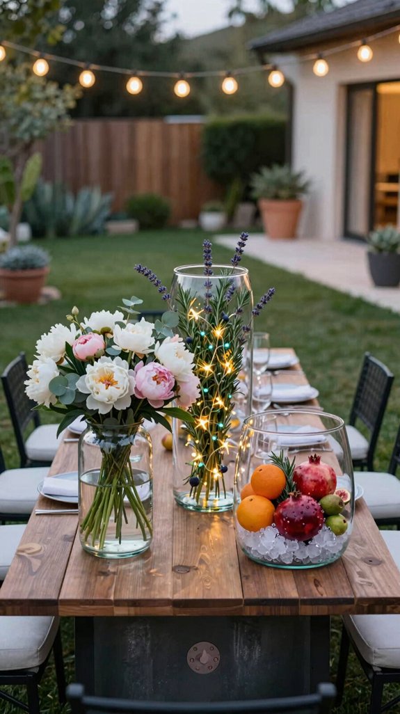 21 Backyard Dinner Party Ideas for Stylish Outdoor Entertaining 10 glowing barrel table centerpiece