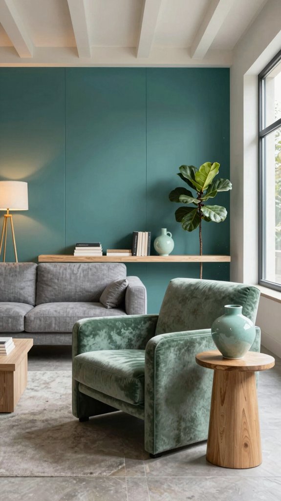 green accents enhancing teal