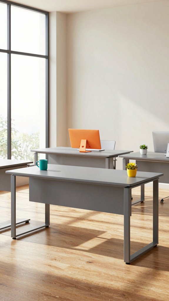 grey desk vibrant accents