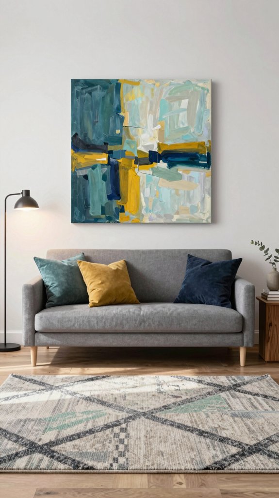 grey sofa teal accents