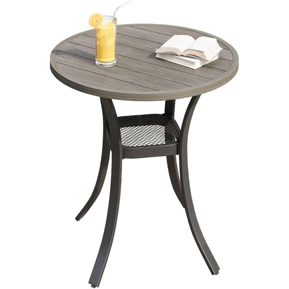 grey wood round patio table