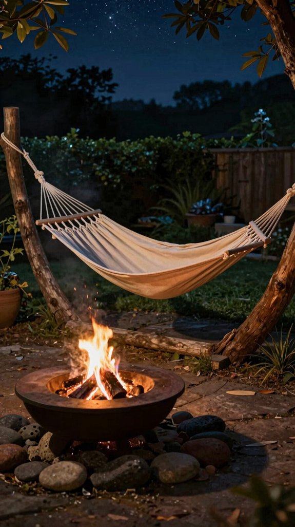 hammock beside fire pit