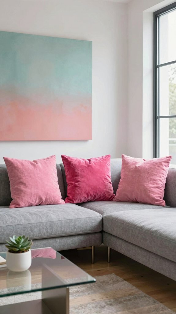 hot pink asymmetrical sofa accent