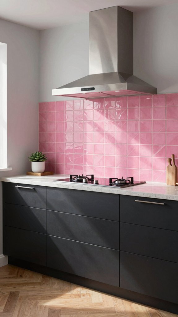 hot pink kitchen backsplash