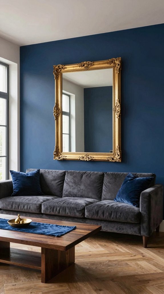 indigo entryway with mirrored gold