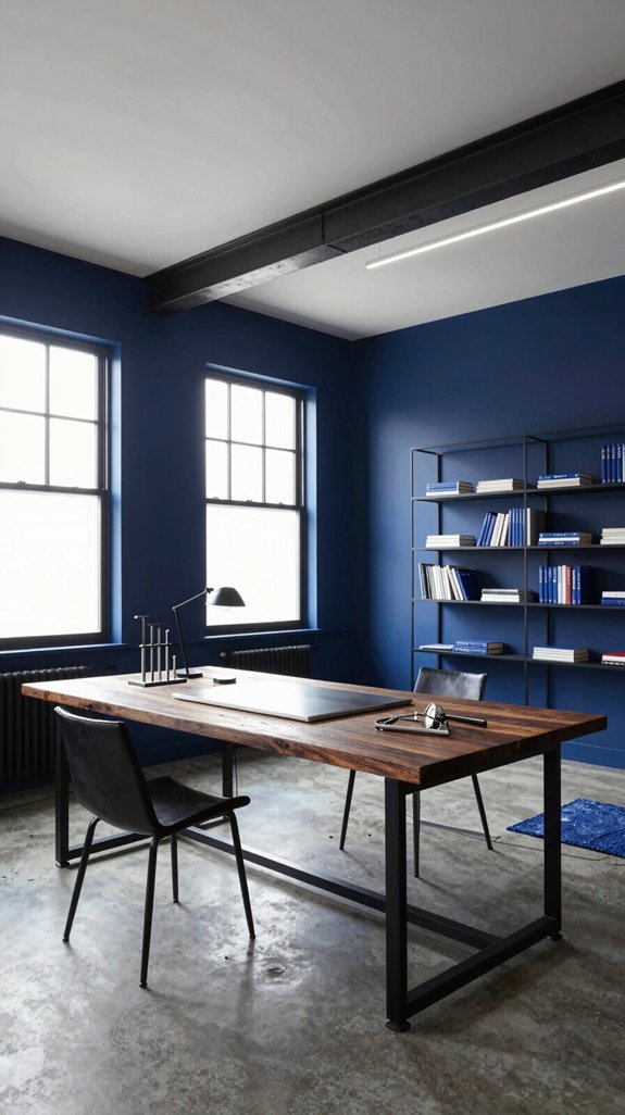 indigo studio with industrial accents
