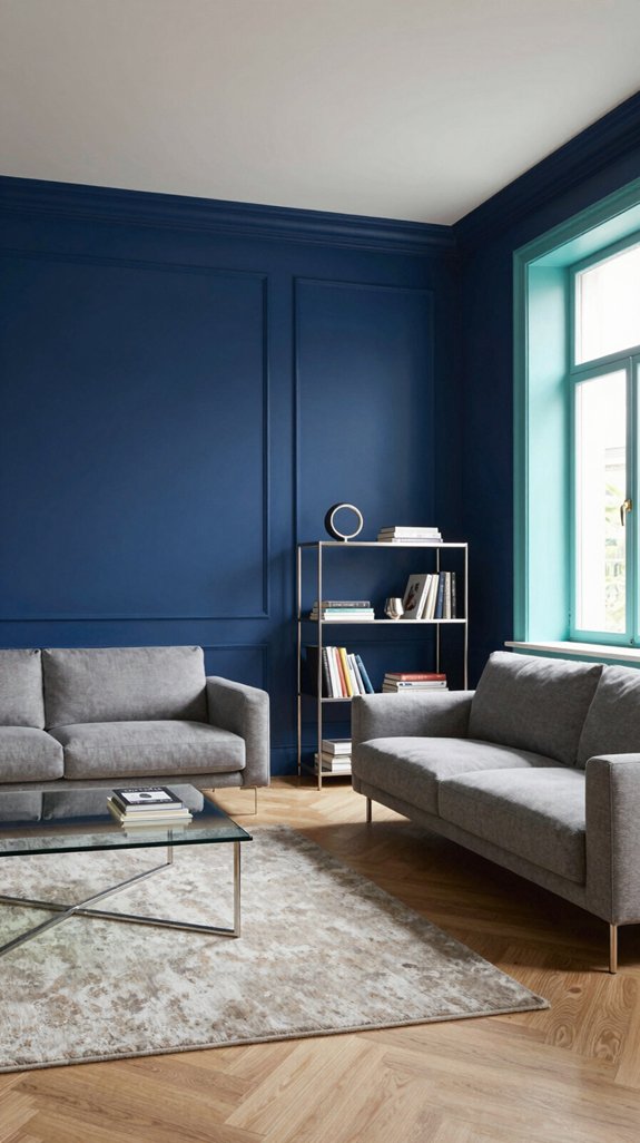 indigo wall with teal accents