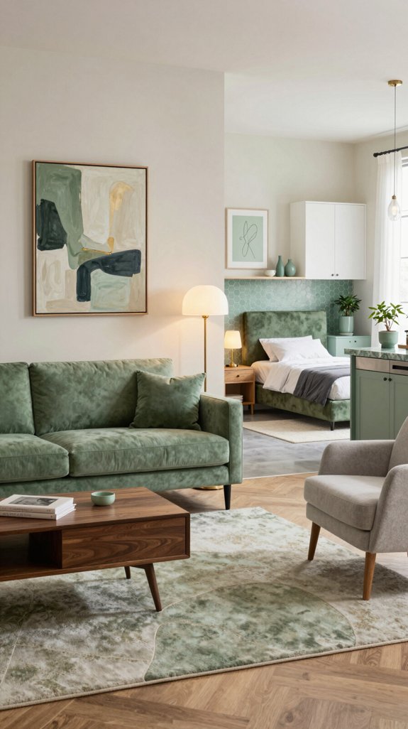 jade accented rooms with warm neutrals