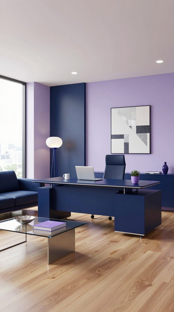 Purple Color Combinations That Work Beautifully in Interiors 5 lavender navy sophisticated office