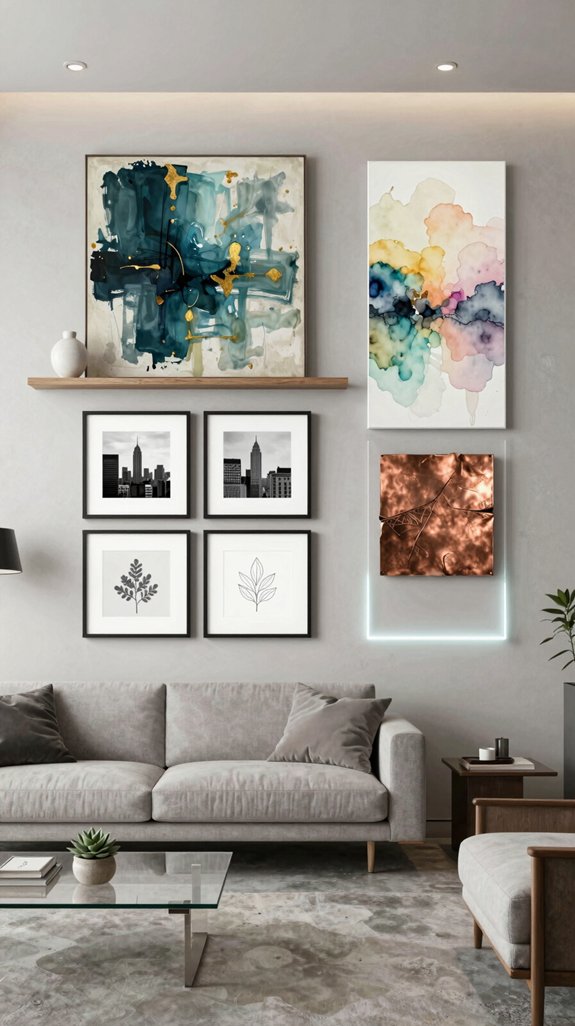 layered mixed media gallery wall