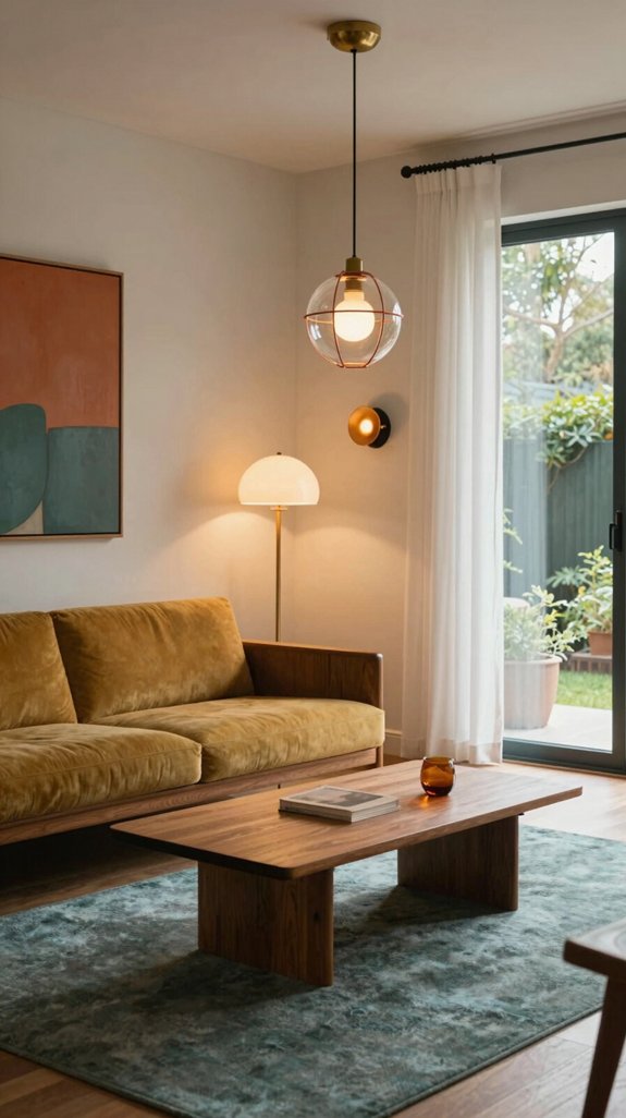 18 Mid-Century Modern Living Room Design Ideas 10 layered retro lighting design