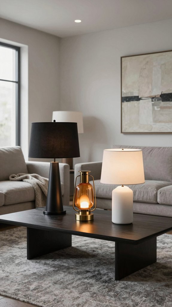 layered table lamp arrangement