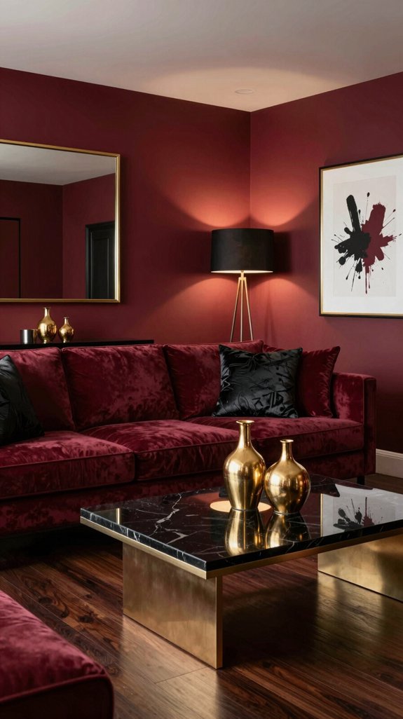 luxurious wine red gold accents
