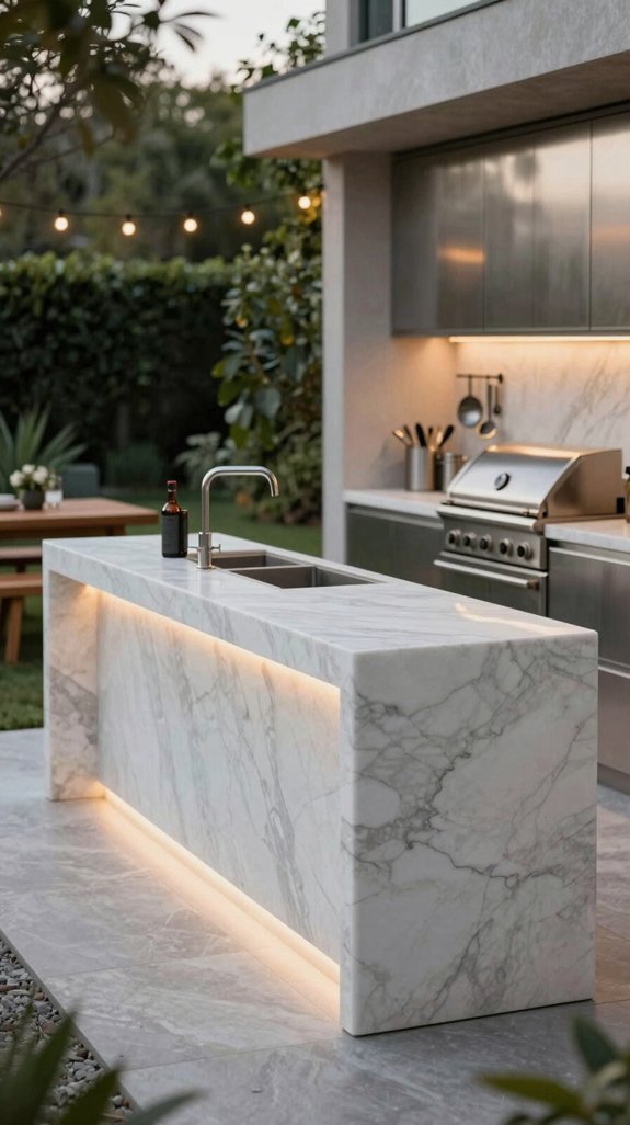 marble countertop with under cabinet lighting