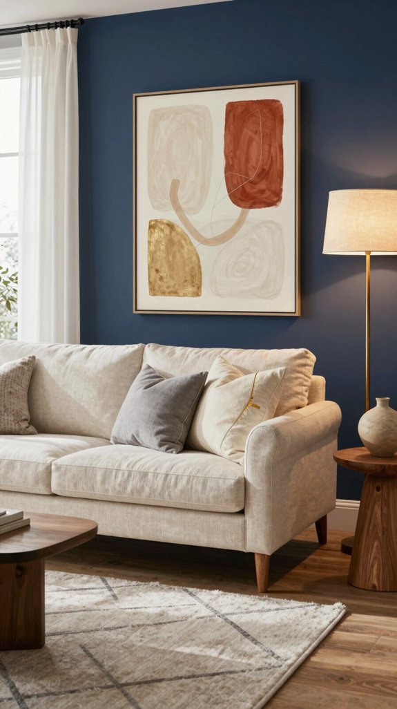 metallic accents echo navy