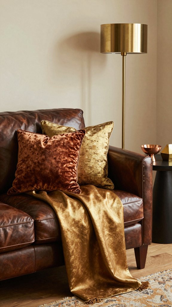 metallic accents enhance leather