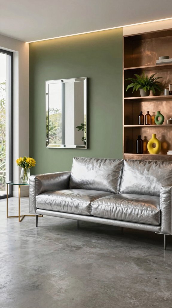 metallic accents on sage