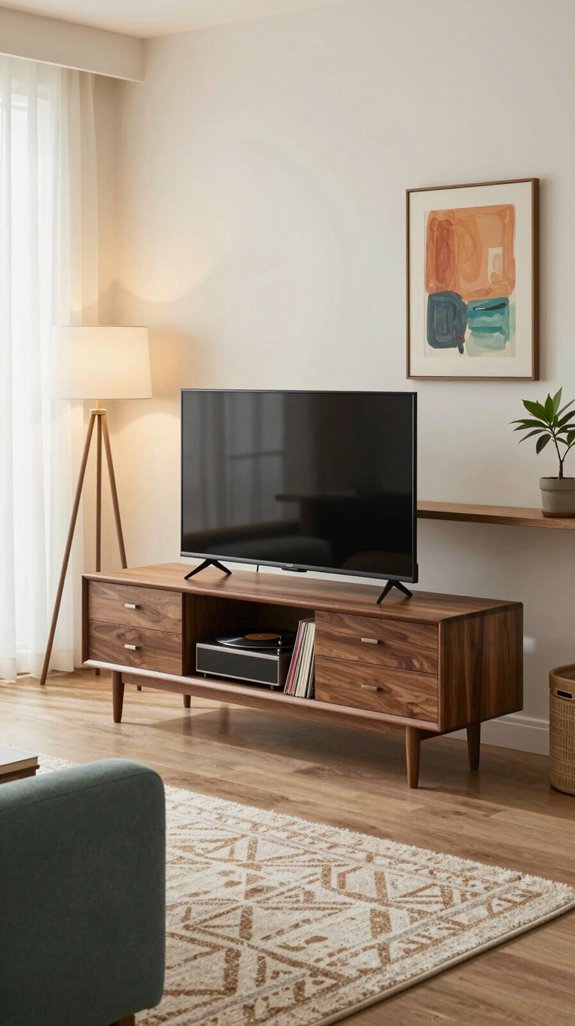 18 Mid-Century Modern Living Room Design Ideas 17 mid century inspired media console