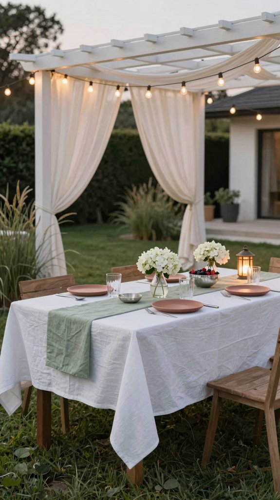 21 Backyard Dinner Party Ideas for Stylish Outdoor Entertaining 5 minimalist neutral with sage accent