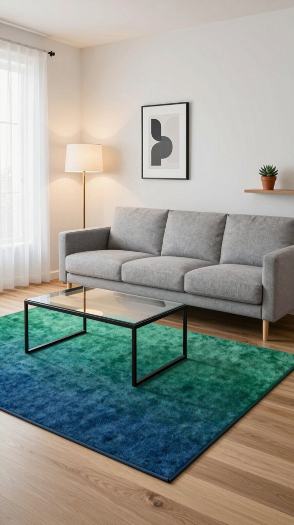 modest jewel tone rug placement