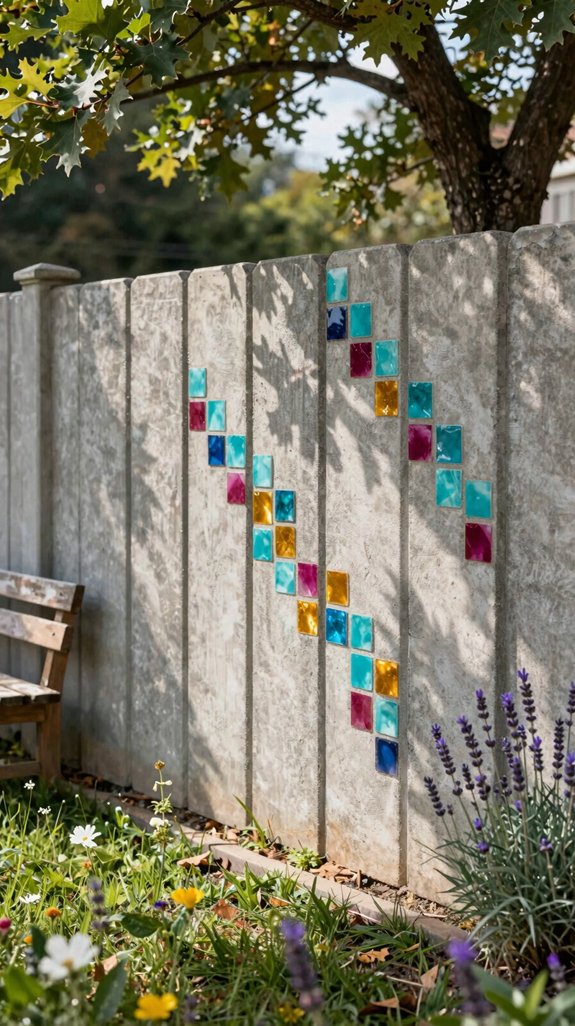 mosaic enhanced concrete paver fence