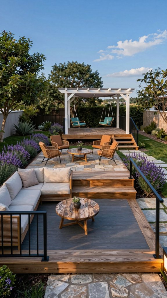 21 Dream Backyard Ideas for the Ultimate Outdoor Escape 5 multi level deck with pergola