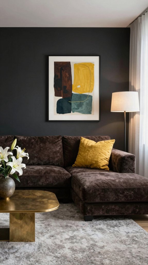 mustard accent in dark brown