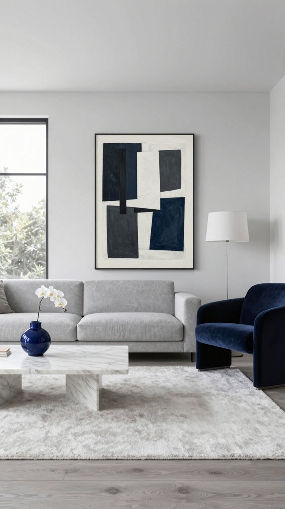 navy accents in grey white interiors